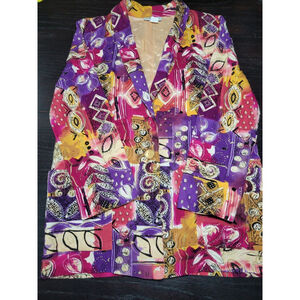 Vintage Kensington Square Blazer Abstract Jacket PM Medium Shoulder Pads